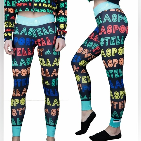 👋🎯Adidas StellaSport Multicolured AOP Womens Gym Training Tights Size XS - Picture 3 of 15